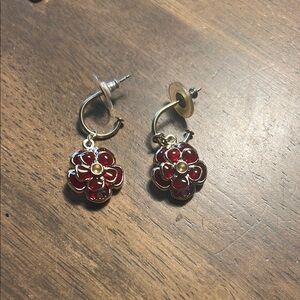 Red and Gold Drop Earrings with Spherical Charms